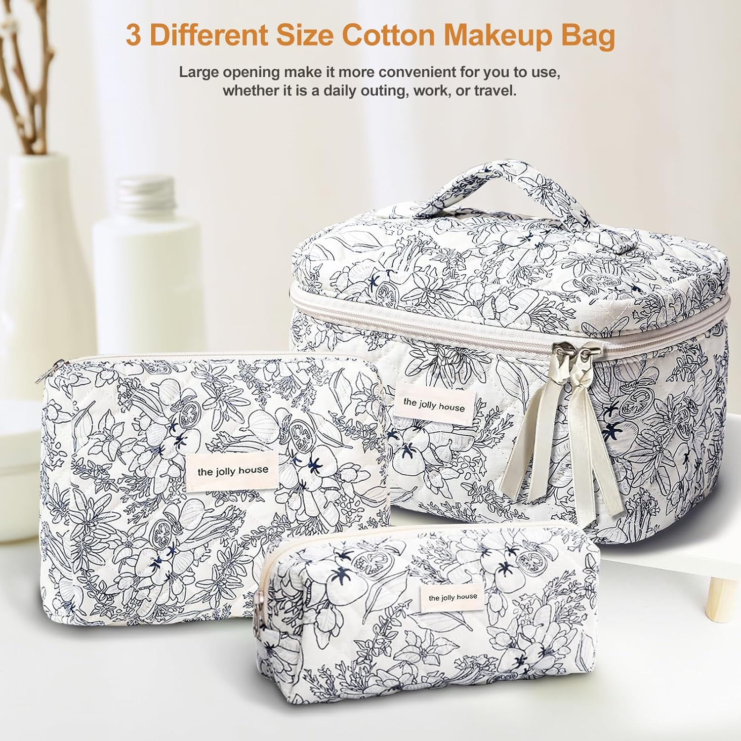 TOPALL Makeup Bag,Cosmetic Bag,Floral Cotton Quilted Makeup Bag,Classic Toiletry Bag,Cosmetic Pouch,Makeup Bag for Women Girls,Flower