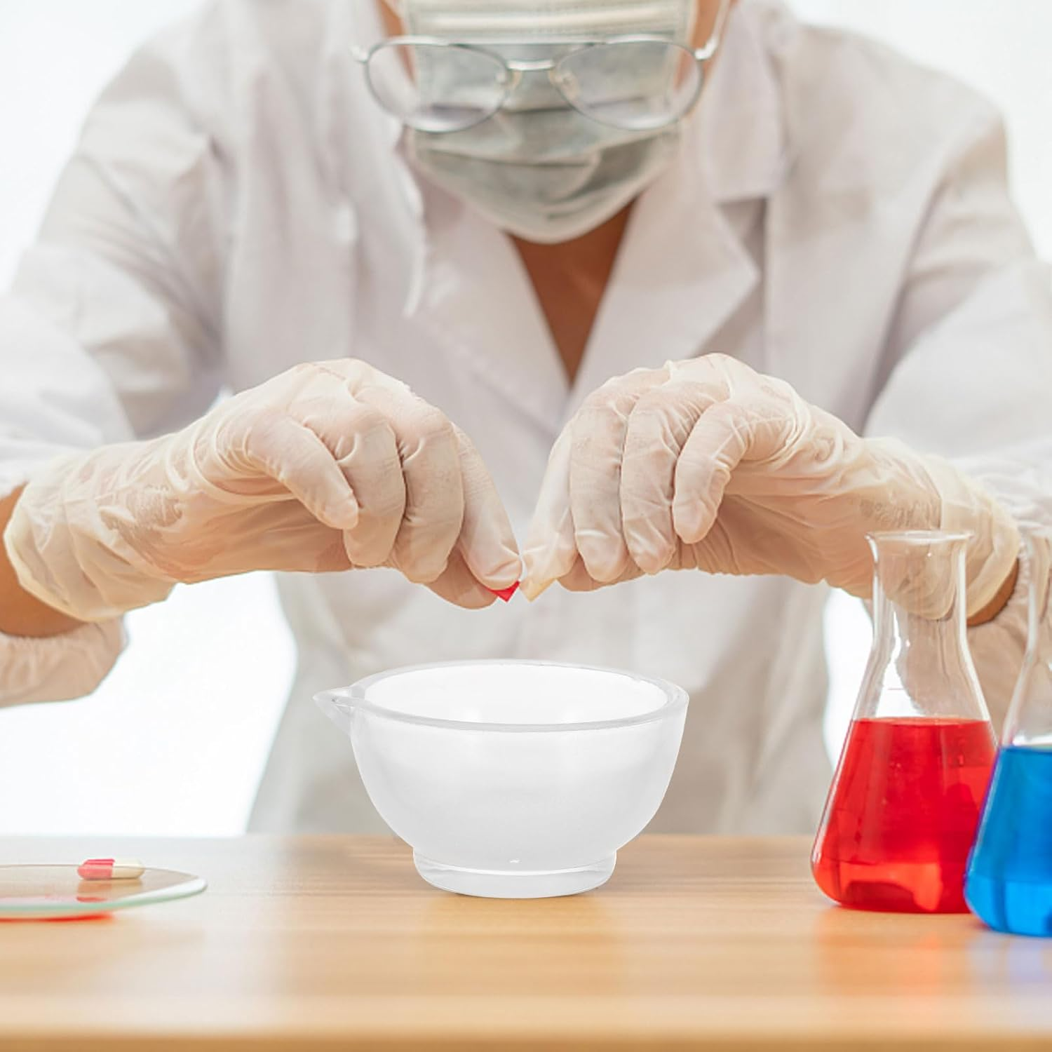 ULTECHNOVO 2 Sets Glass Lab Small for Onion Garlic Masher Fresh with Hand Masher and Bowl for Pepper Baby Vanilla image number 2