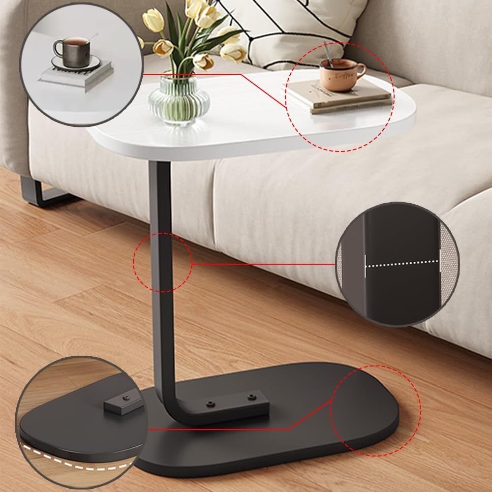 TOMVAES End Table Sofa Side Table Standing Desk Coffee Table with Rigid Steel Pipe C Shaped round Desktop Night Stand for Livingroom, Bedroom (Wood) (White) image number 5