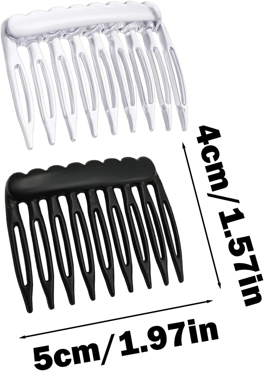 24-Piece Decorative Hair Combs - Classic French Twist Style Accessory, Black and Transparent Side Styling Hair Combs | Veil Combs, French Hair Comb for Daily Hair image number 4