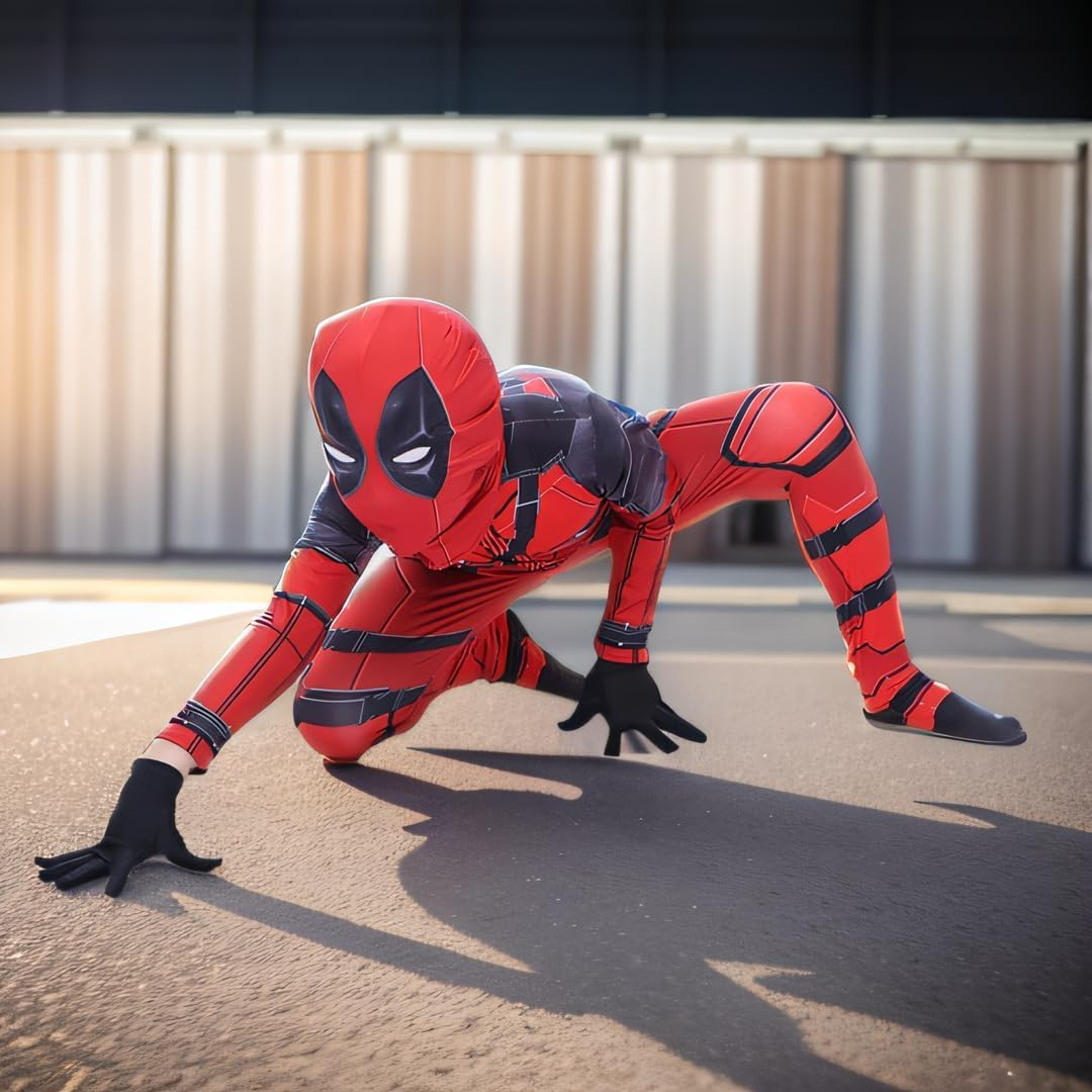 Cosplay Costume Spandex Hooded Jumpsuit Halloween Superhero Costume with Removable Fabric Mask image number 2