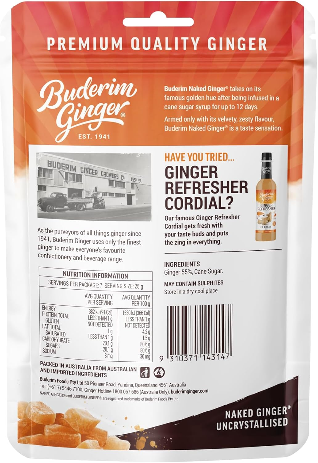 Buderim Ginger Naked Ginger G/F 175G image number 6