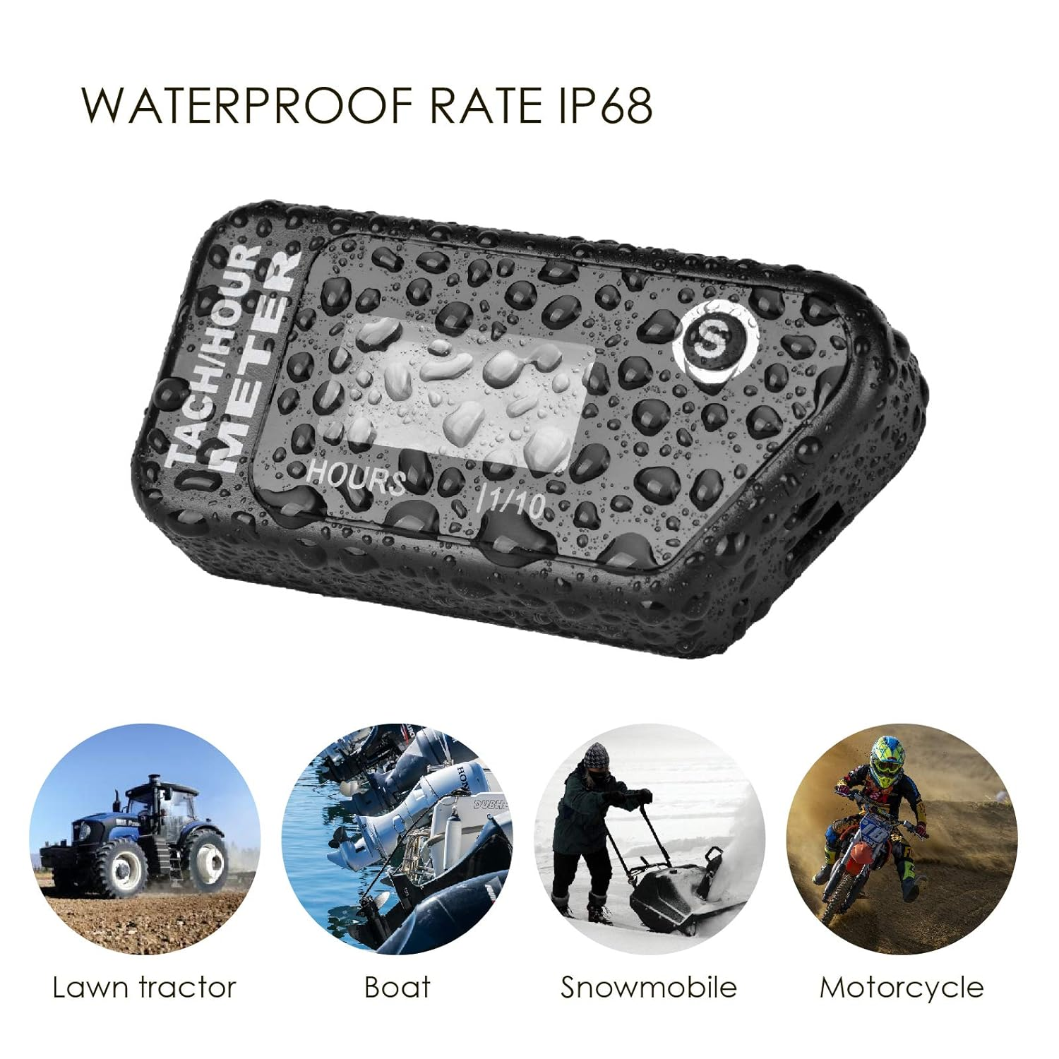 Jayron Digital LCD Tachometer Inductive Tach Hour Meter Display Max RPM Waterproof for Most Gas Engine Marine ATV Generator Lawn Tractor Motorcycle (Black) - Black image number 2