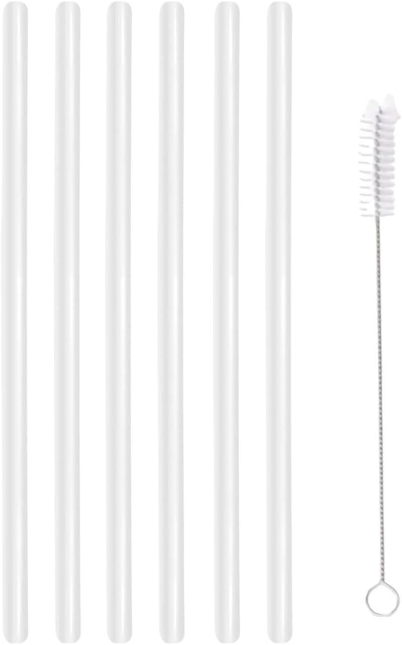 6 Pack Reusable Glass Drinking Straws Smoothie Straws for Milkshakes Frozen Drinks Smoothies Iced Tea Environmentally Friendly 0.8 * 20Cm (Transparent)