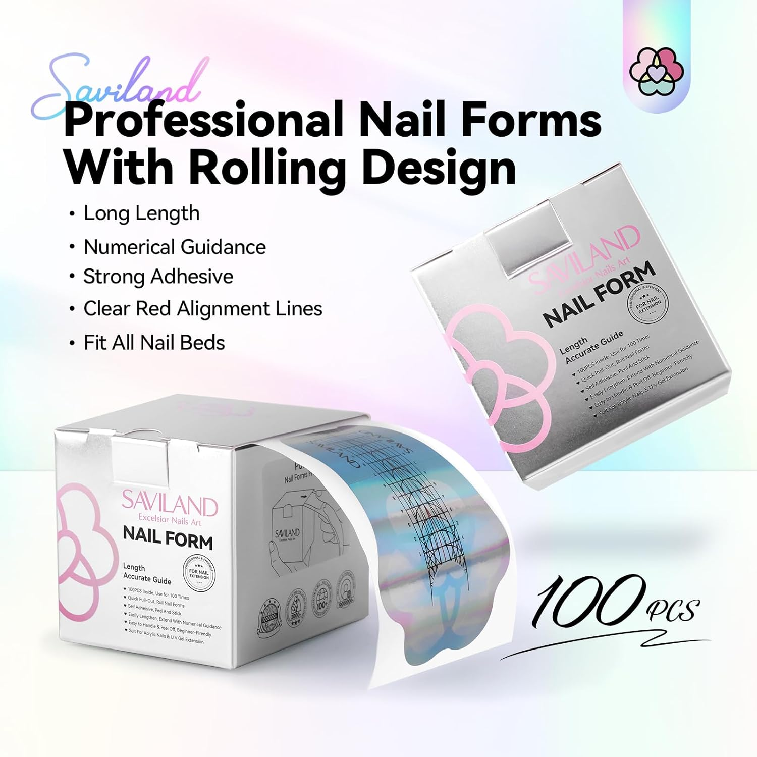 SAVILAND Long Length Nail Forms: 100Pcs Professional Poly Gel Nail Forms Sturdy Nail Extension Forms Paper Nail Forms Self-Adhesive Nail Model Stencils for Acrylic Nails Builder Nail Gel Nail Art image number 6