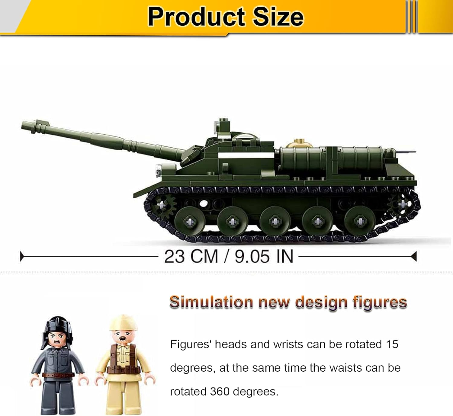 Military Army WWII SU-85 Tank Destroyer Vehicle Building Kit Army Series Building Block Set with 3 Soldier Figures, Best Roleplay STEM Construction Toy for Boys Girls (338 PCS) image number 1