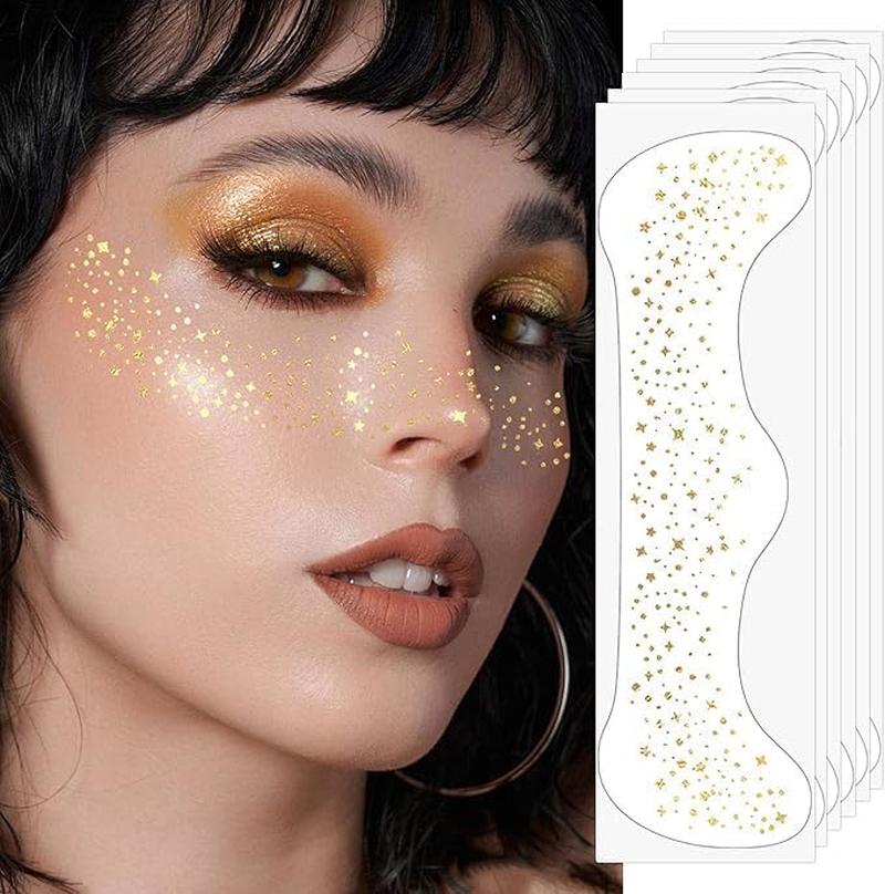 10Pcs Glitter Freckles Face Tattoo, Glitter Freckles for Face, Gold Sparkle, Makeup Patches.