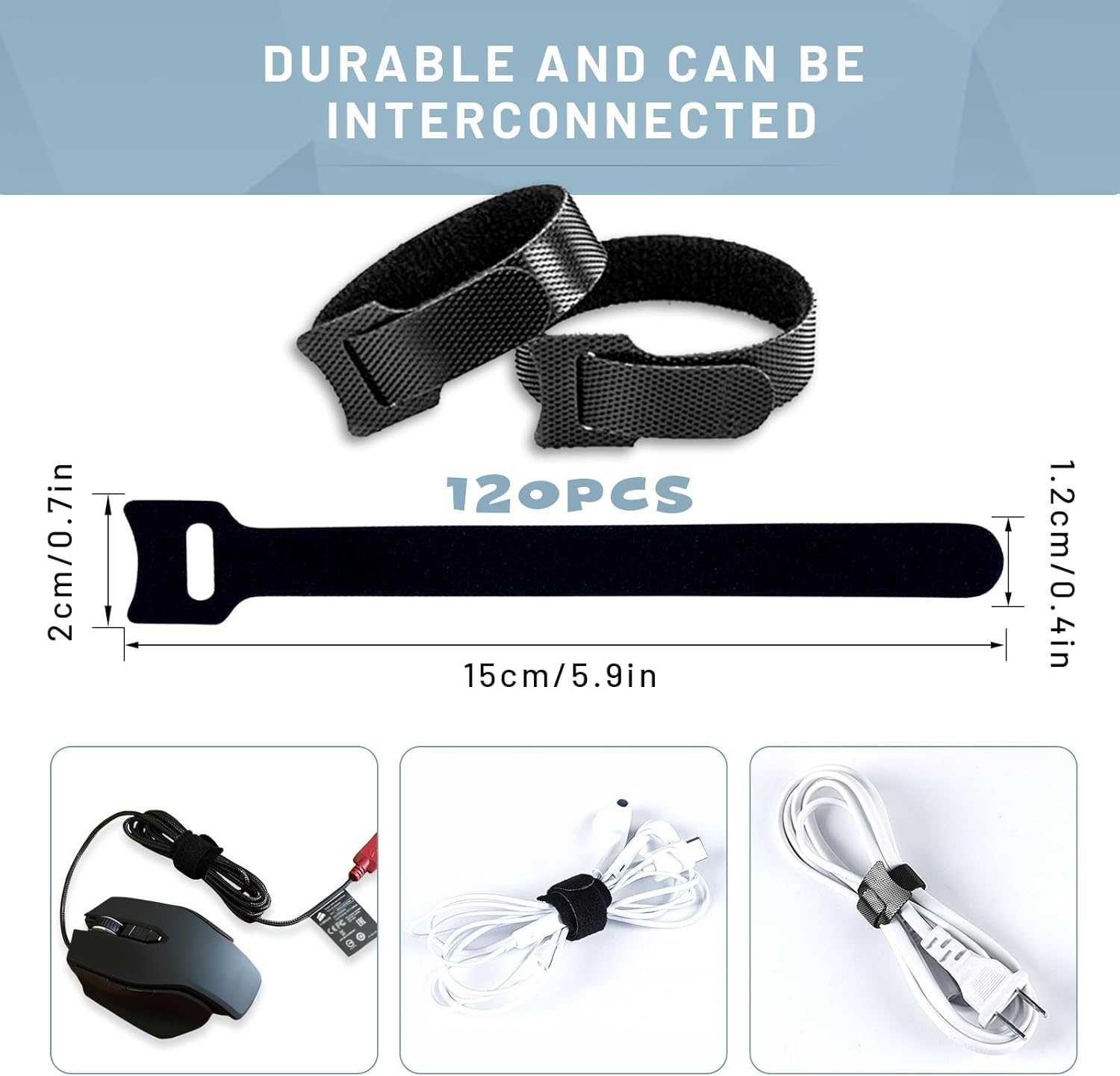 120Pcs Reusable Cable Ties Straps 6 * 1.2" Wire Ties Strap, Multi-Purpose Cable Management Cord Organizer, Adjustable Tidy Zip Ties Replacement for Computer, Electronics, Home, Office image number 5