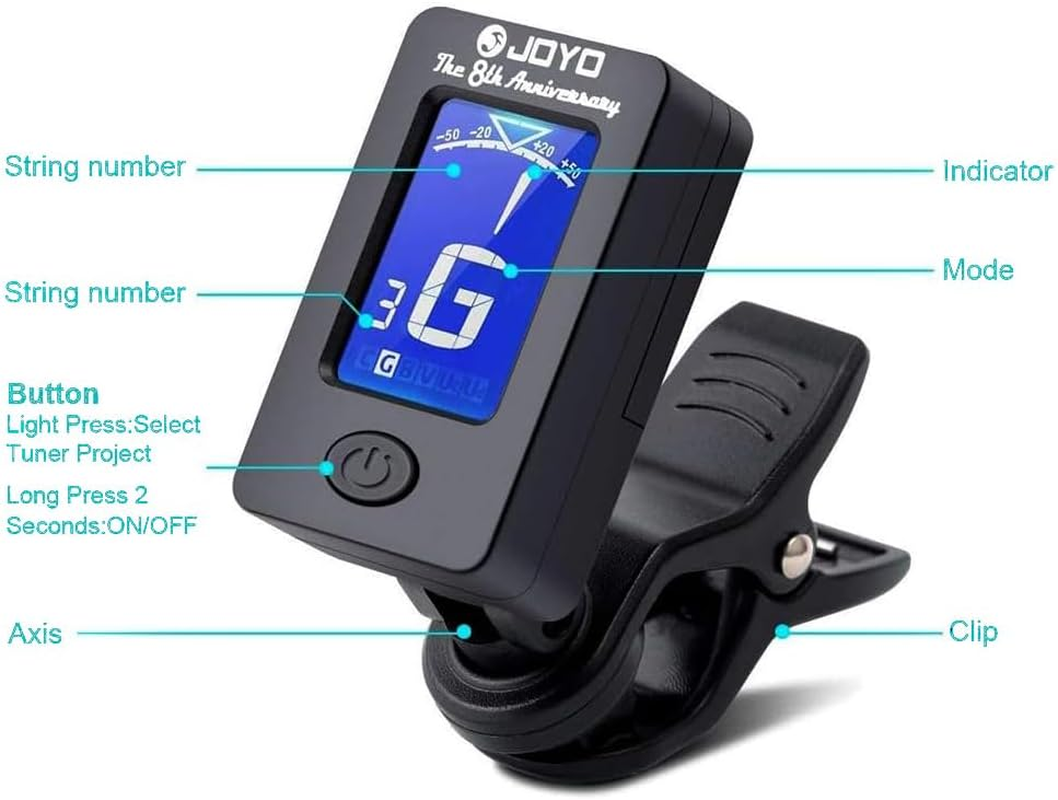 Professional Guitar Tuner Clip On,Digital Electronic Tuner for Guitar, Bass, Ukulele, Violin, Mandolin,Easy to Use (Black) image number 1