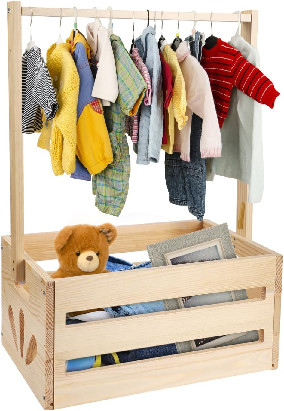 Wooden Baby Shower Crate Closet, Baby Basket with Handle Baby Clothes Rack for Baby Shower Gift Crate Baby Storage Crate Hamper Pregnancy Gifts for New Born Baby Shower New Parents image number 3