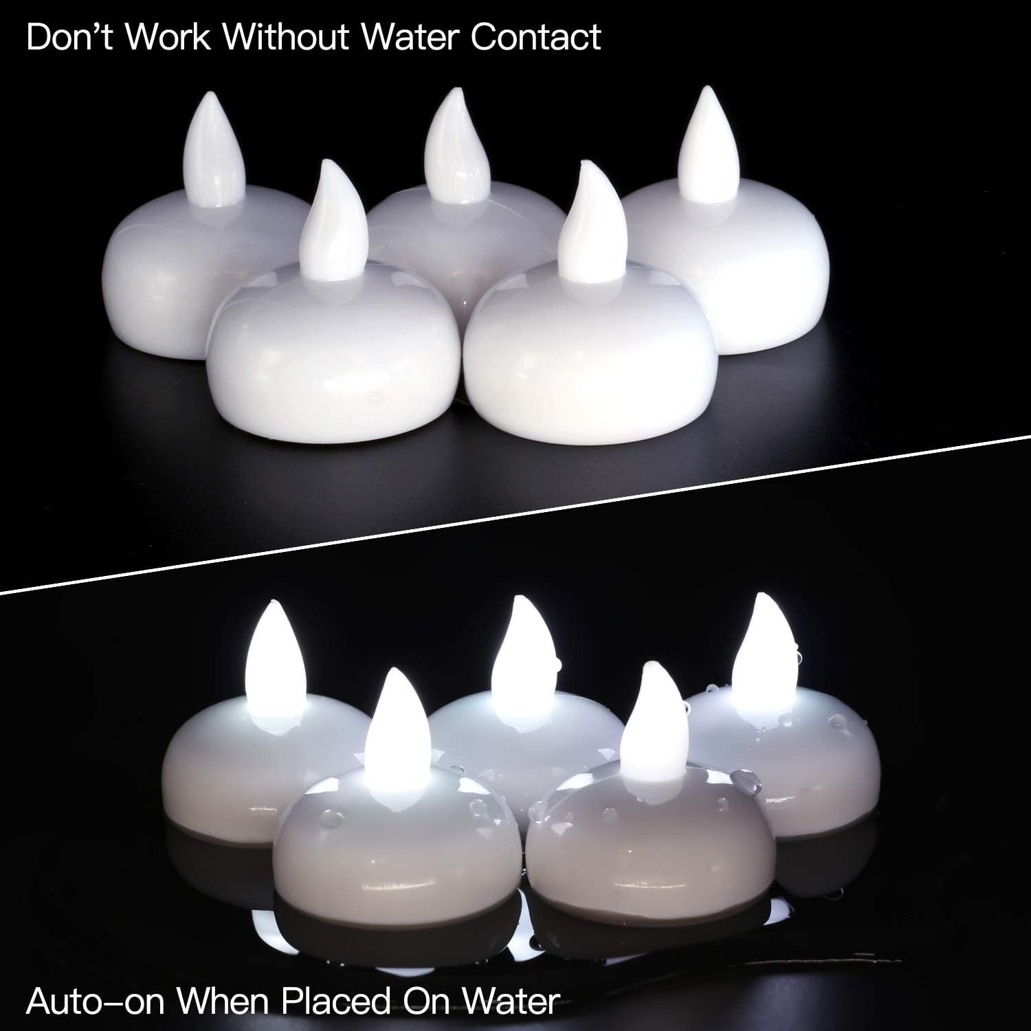 Novelty Place 24Pcs Waterproof Flameless Floating Tealights, LED Floating Candles Cool White Flickering Tea Lights - Battery Operated Candles Decoration for Wedding, Christmas, Party, Pool, Pond image number 3
