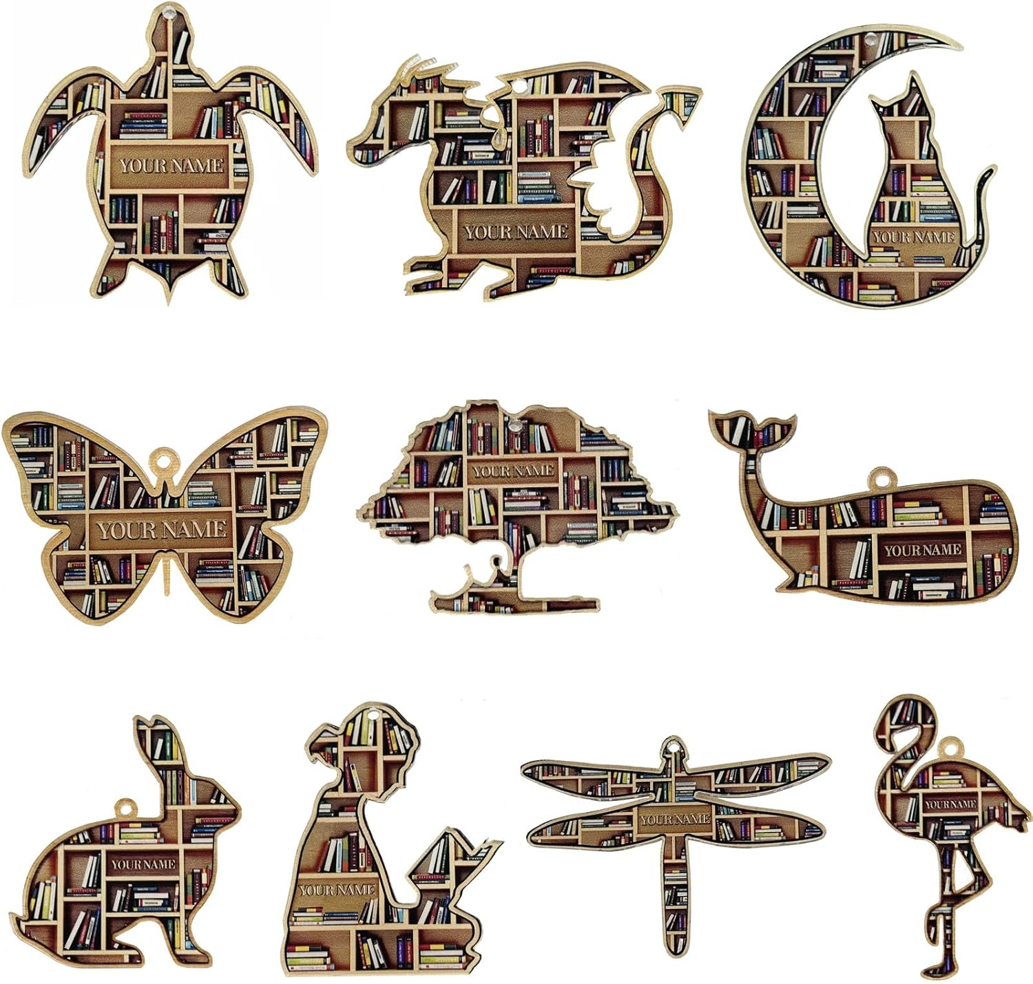 10 Pcs Book Lovers Heart Librarian Ornament,Books Stacked Ornament,Christmas Ornaments,Bookshelf Decor Ornaments,Library Ornament,Librarian Christmas Ornament