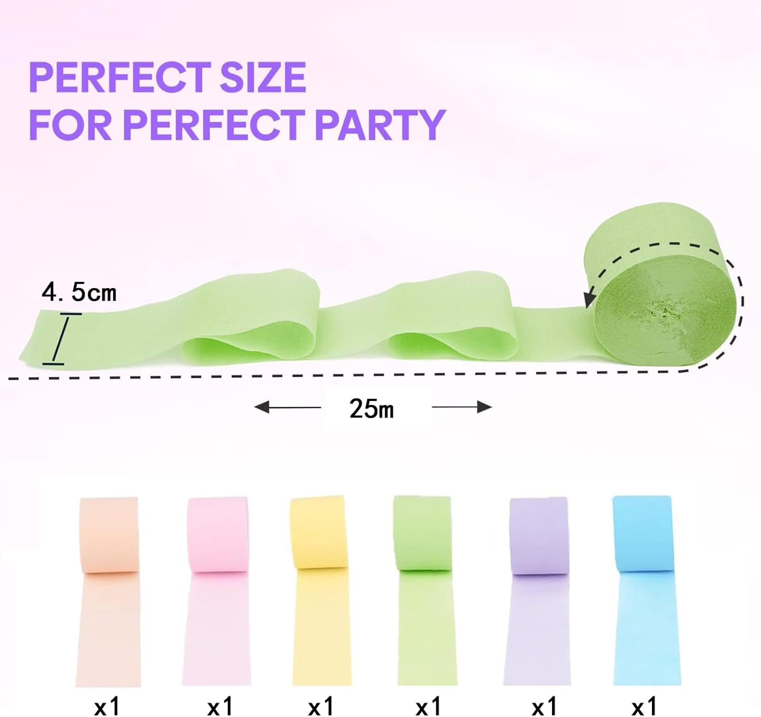 6 Crepe Paper Streamers Rolls, 500Ft Value Pack of Color Party Streamers for Party Decorations, Wedding Decorations, Birthday Decoration, Baby Shower Decoration