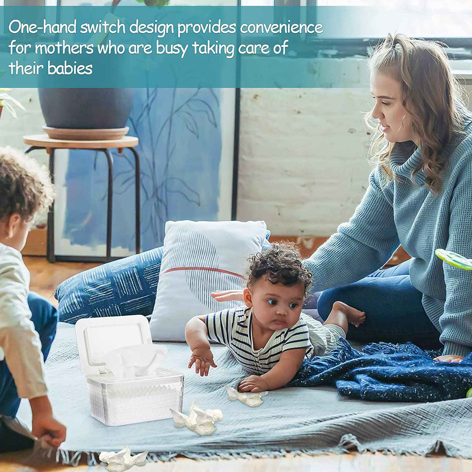 Wipes Holders, Dustproof Large Capacity Wipes Dispenser Box Case with Lid Keep Diaper Wipes Fresh (White) image number 5