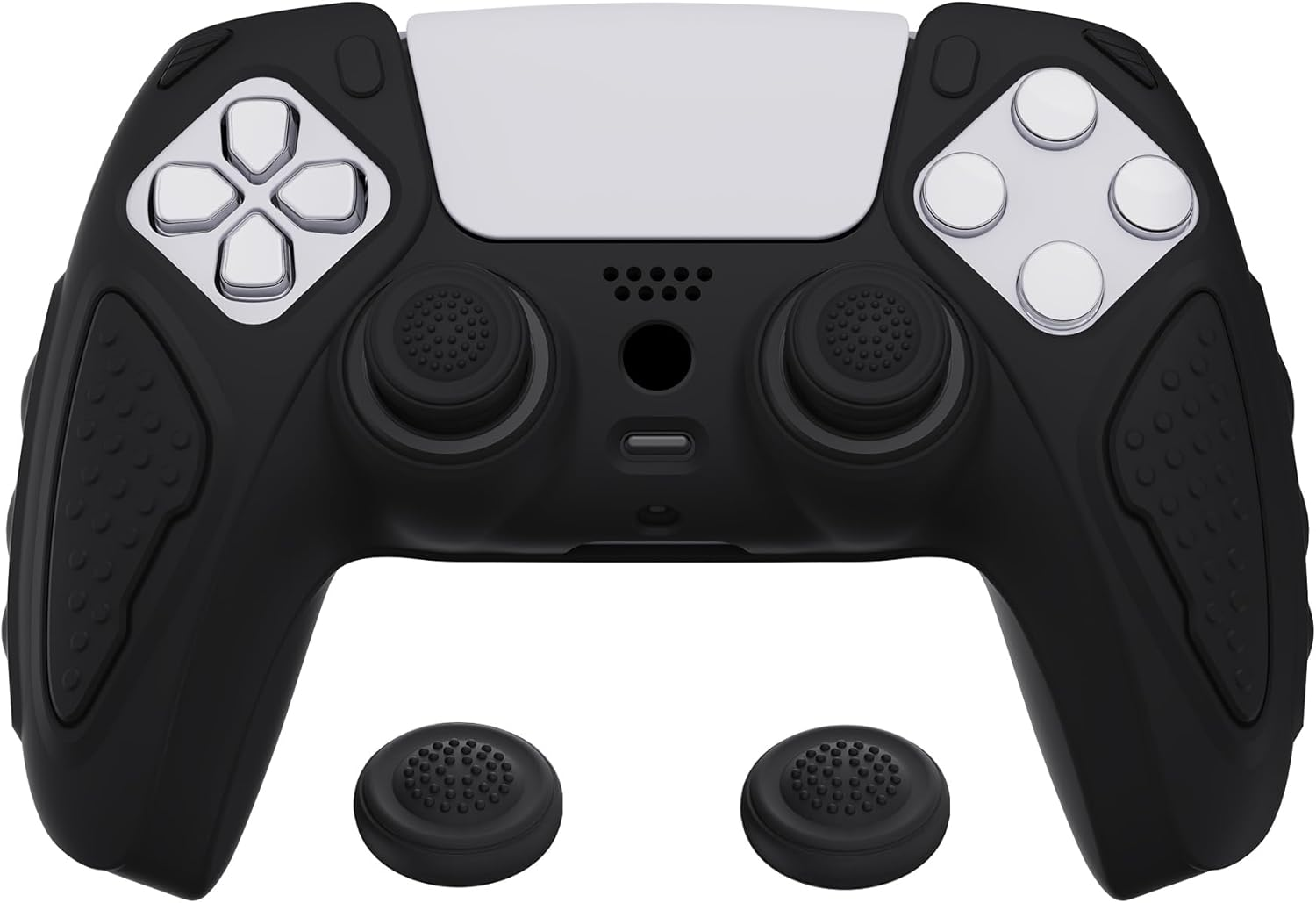 Playvital Knight Edition Black & White Two Tone Anti-Slip Silicone Cover Skin for Ps5 Controller, Soft Rubber Case for Ps5 Wireless Controller with Thumb Grip Caps