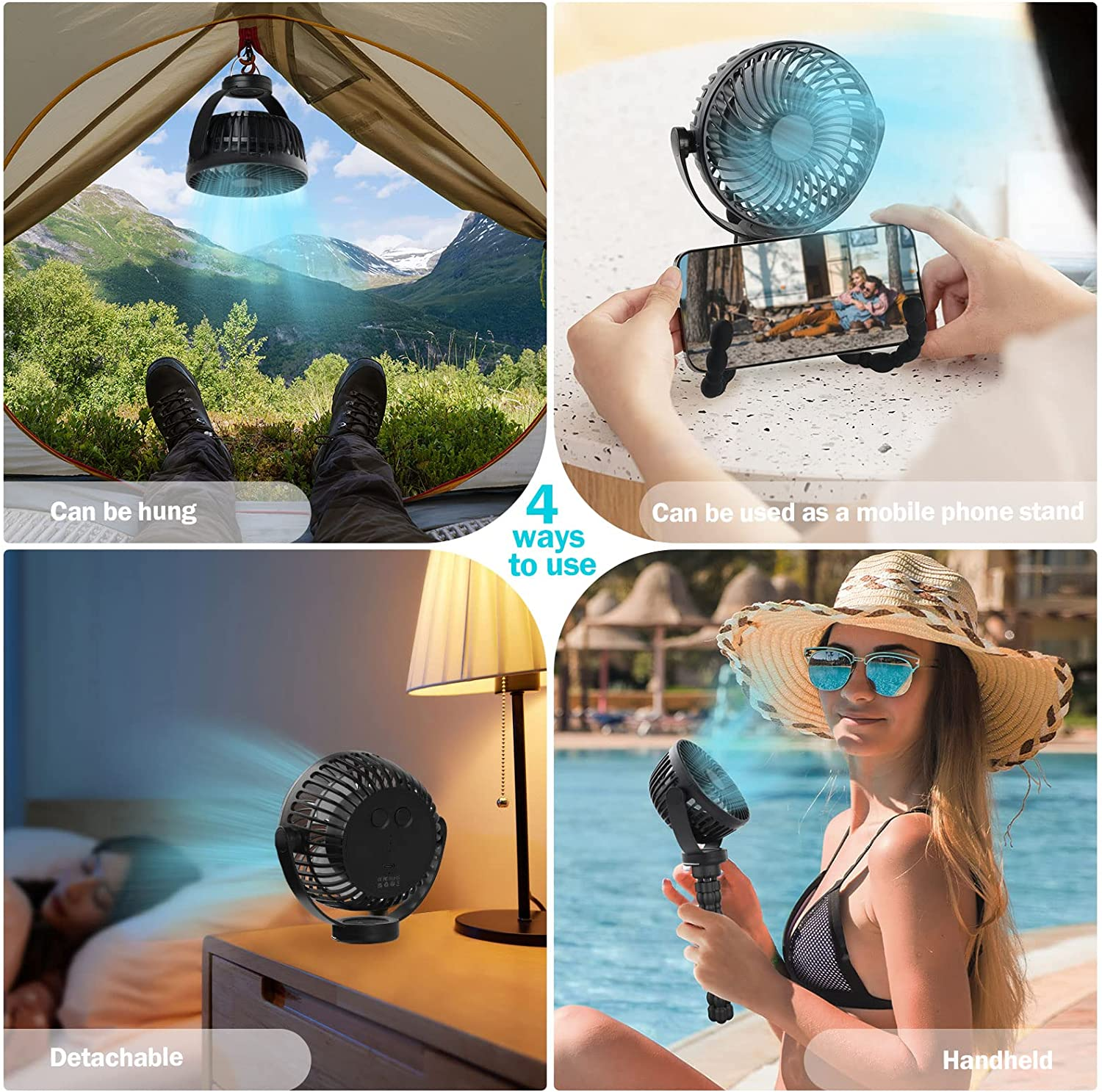 Simpeak Mini Portable Stroller Fan with Flexible Tripod, Rechargeable Small Clip on Fan Stroller Fan, Rechargeable 3 Speeds 360&deg; Rotatable Handheld Cooling Fan for Stroller Car Bike Camping Travel image number 1