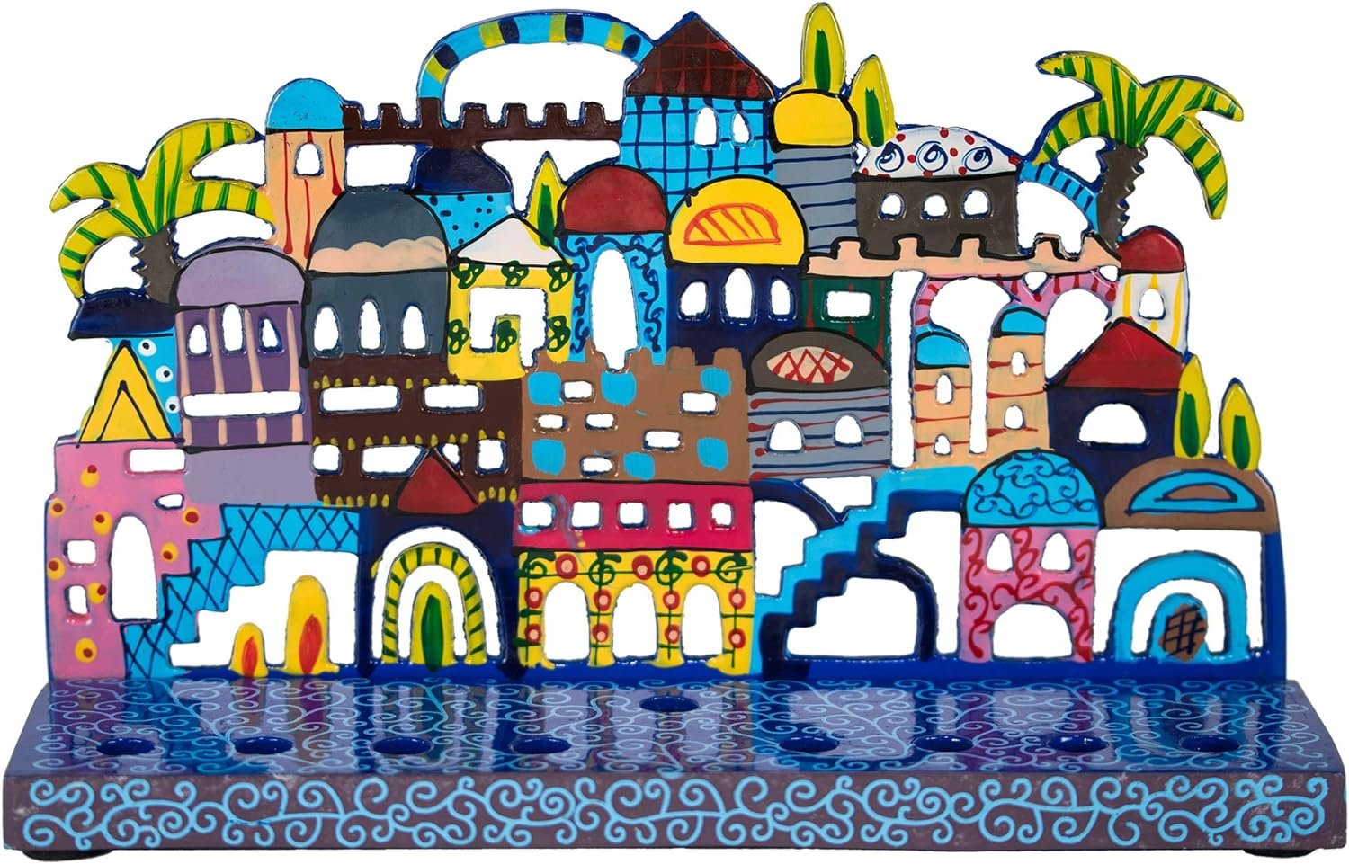 Jerusalem Laser Cut Metal Hanukkah Menorah by Yair Emanuel image number 5