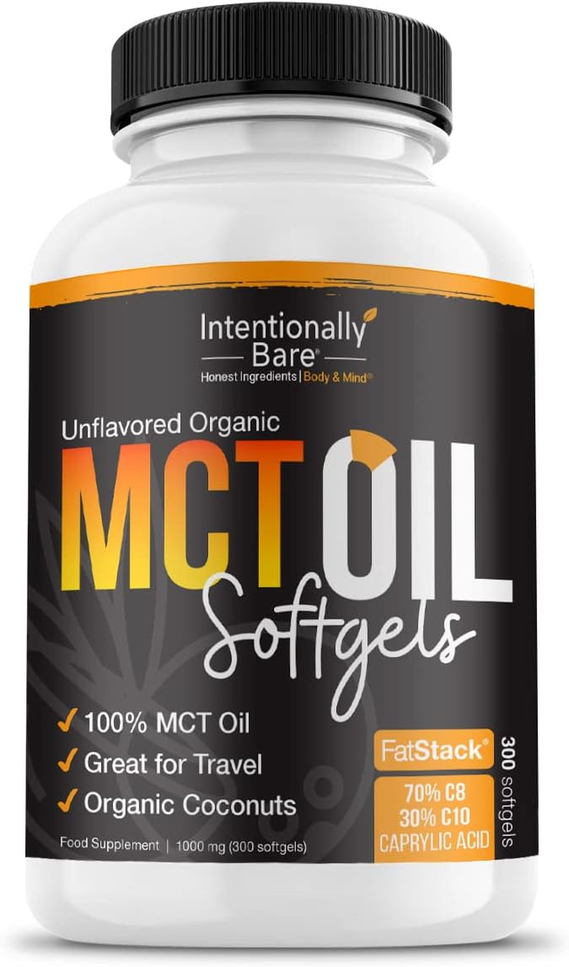 300 Organic C8/C10 MCT Oil Capsules - Keto, Paleo, Low Carb - Faster Metabolism, Ketosis, Sustainable Focus & Energy - Great for Travel - Flavorless, Non-Gmo, BPA Free Bottle, 1000Mg'S per Softgel