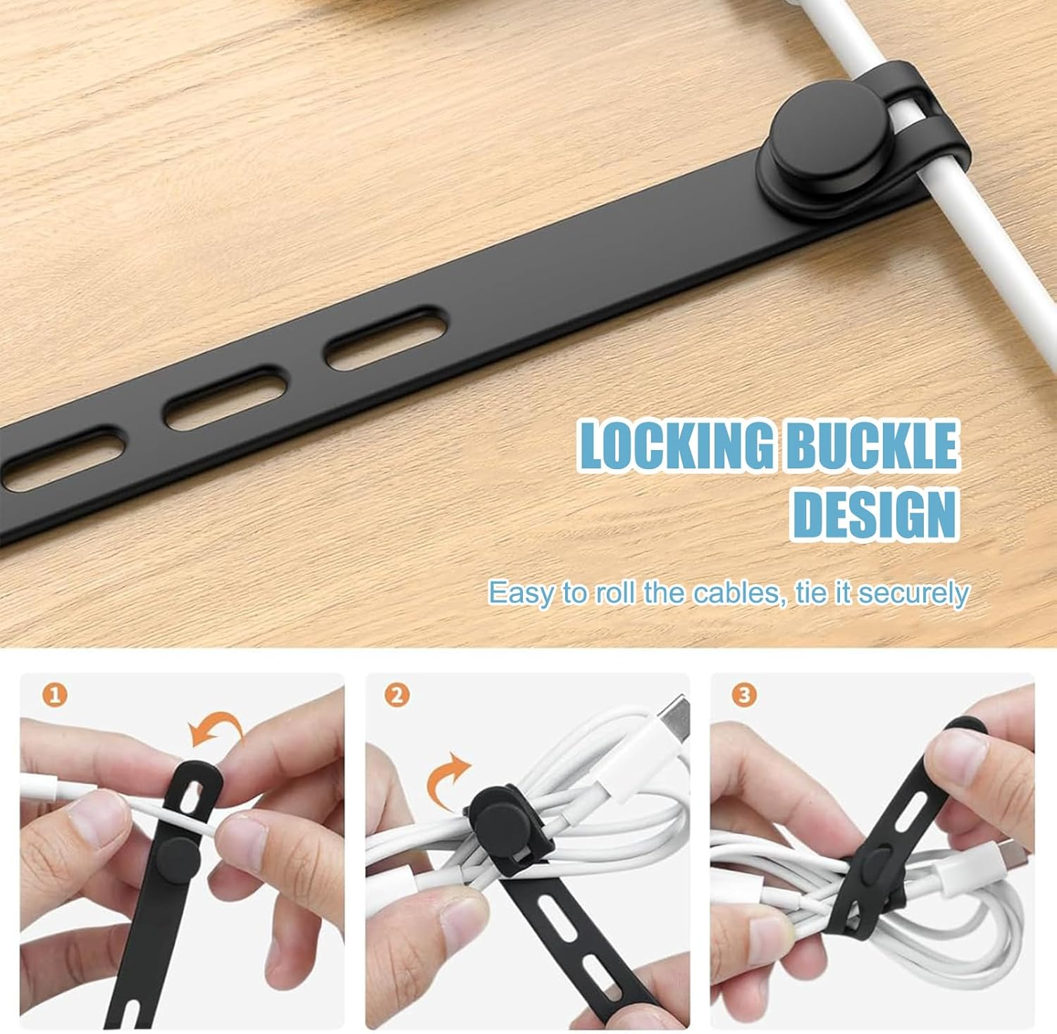 Silicone Cable Ties &ndash; Reusable Stretchy Wire Organizers for Charger, Earphone & Computer Cables Multi-Color Identification Tags for Home & Office Cable Management Durable, Soft, 20 Pcs image number 3