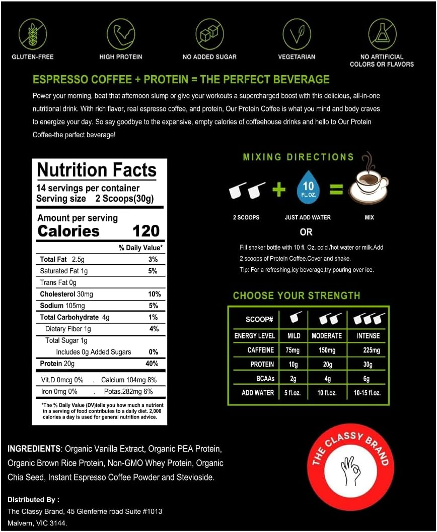 High Protein Coffee,Protein, Coffee Drink, 20 G Protein, 420 G, 1 G Sugar, 14 Servings, Vanilla Flavour, Instant Coffee, Whey Protein, Gluten Free, Espresso Coffee, Iced Coffee, No Artificial Flavors image number 3