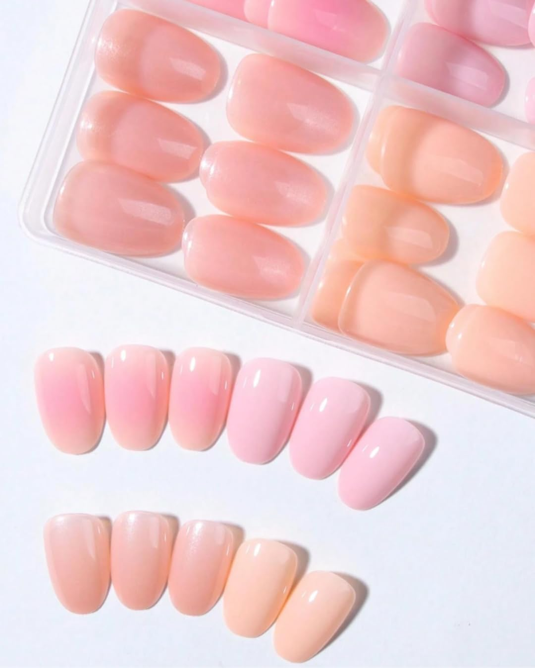 Almond Press-On Nails, 96 Pieces, French Tip Design with Pearls, Black/Red/White/Pink Tips (96-Piece Short Oval Press-On Nails Set, Pink Shades Design) image number 5