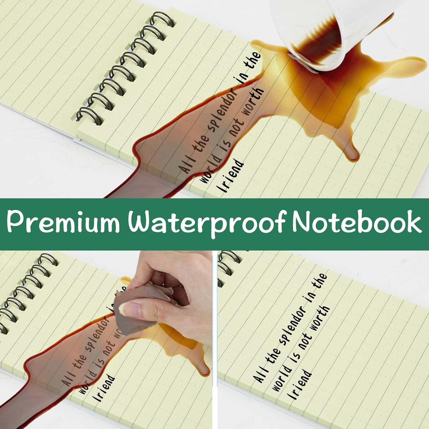 JINGIHE Waterproof Notebook, 6Pcs Spiral Notebook, 3X5&rdquo; All Weather Stone Paper Pocket Notepad, All Weather Notebook for Kids Adults Home School Office Outdoor Activities (50 Pages, Black) (Mix Color) image number 1