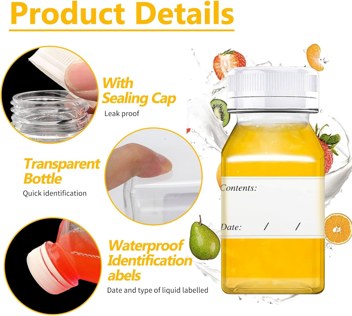 HXC Juice Bottles 12-Pack 4Oz/120Ml Shot Bottles with Lids - Reusable Small Plastic Juice & Smoothie Containers with Stickers image number 2