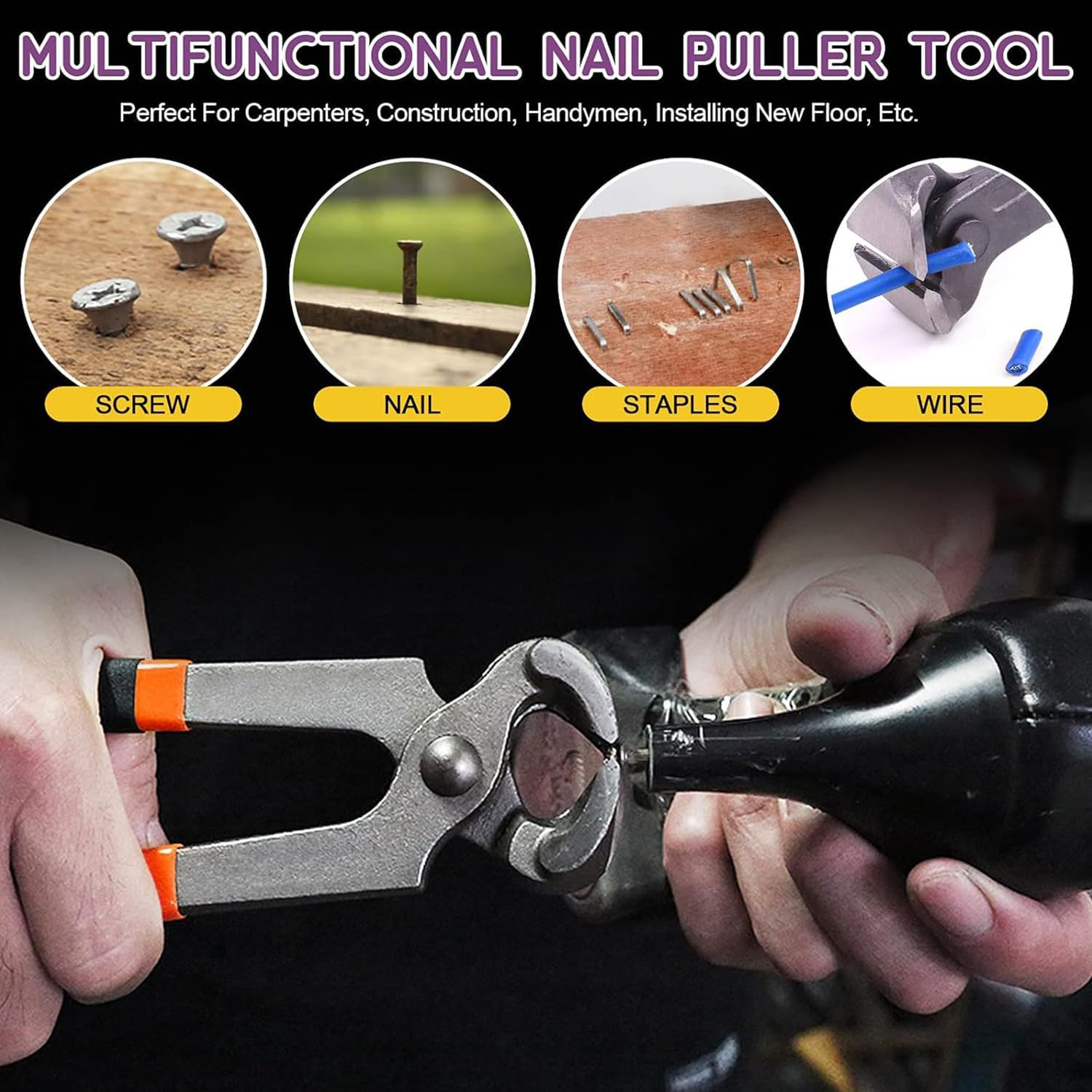 Nail Puller, End Cutting Pliers, Carpenter Tool, Staple Puller, 7Inch, Black