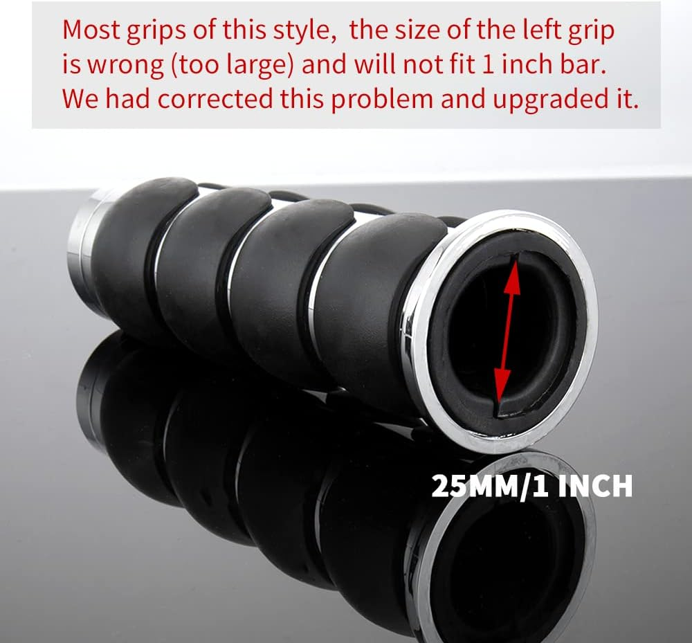 Motorcycle Hand Grips 1 Inch Handlebar Throttle Grips 25MM Chrome Black Aluminum Rubber Compatible with Harley Davidson Dyna Sportster Road King Street Glide Fat Boy Honda Shadow VTX - Black1 image number 5