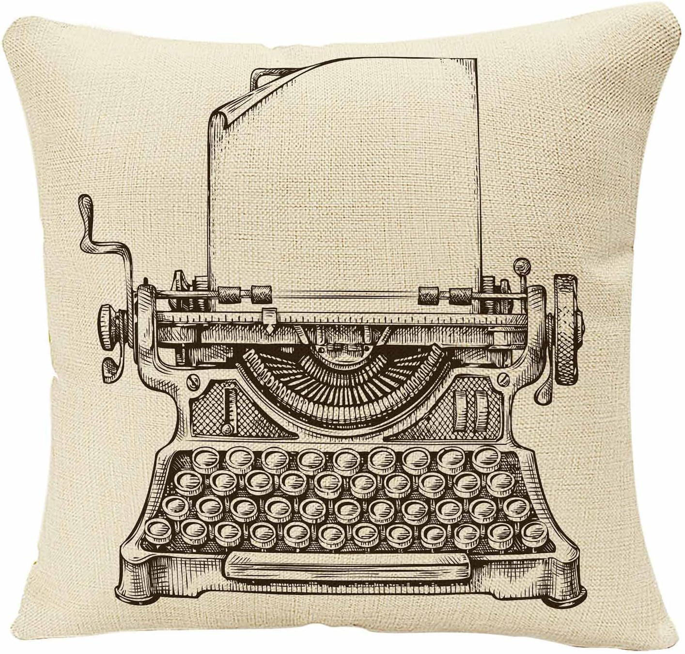 IBILIU Throw Pillow Covers Writer Hand Drawn Vintage Typewriter Sketch Publishing Old Editor Cushion Pillow Case Home Decor Pillowcase 18X18 Inches image number 1