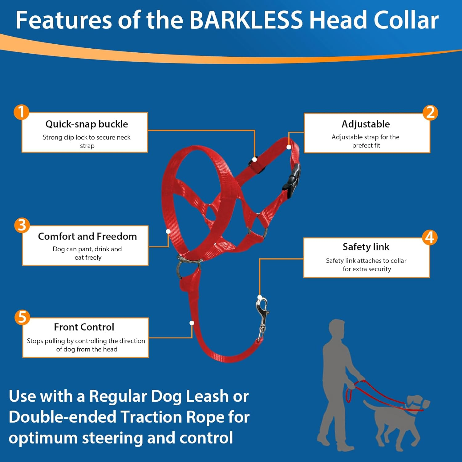 BARKLESS Soft Dog Head Collar, No Pull Training Tool for Small Dogs on Walks, Gentle Halter for Heavy Pullers, Includes a Training Guide image number 4