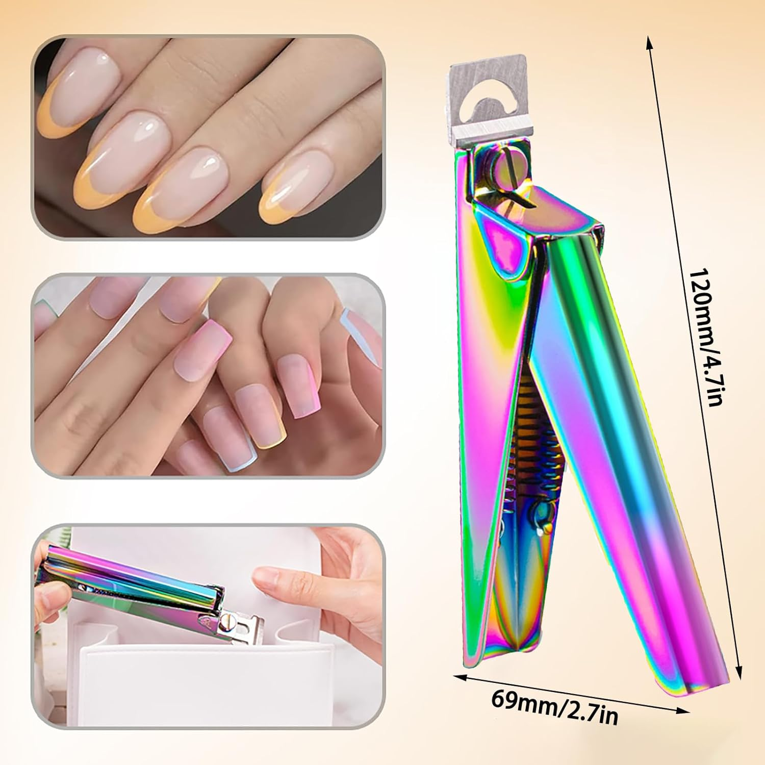 Rainbow Stainless Steel Nail Clippers for Acrylic Nails - Professional Cutter Trimmer Tool for Salon & Home Manicure - Adjustable & Durable - Enhance Your Nail Art Experience! image number 2