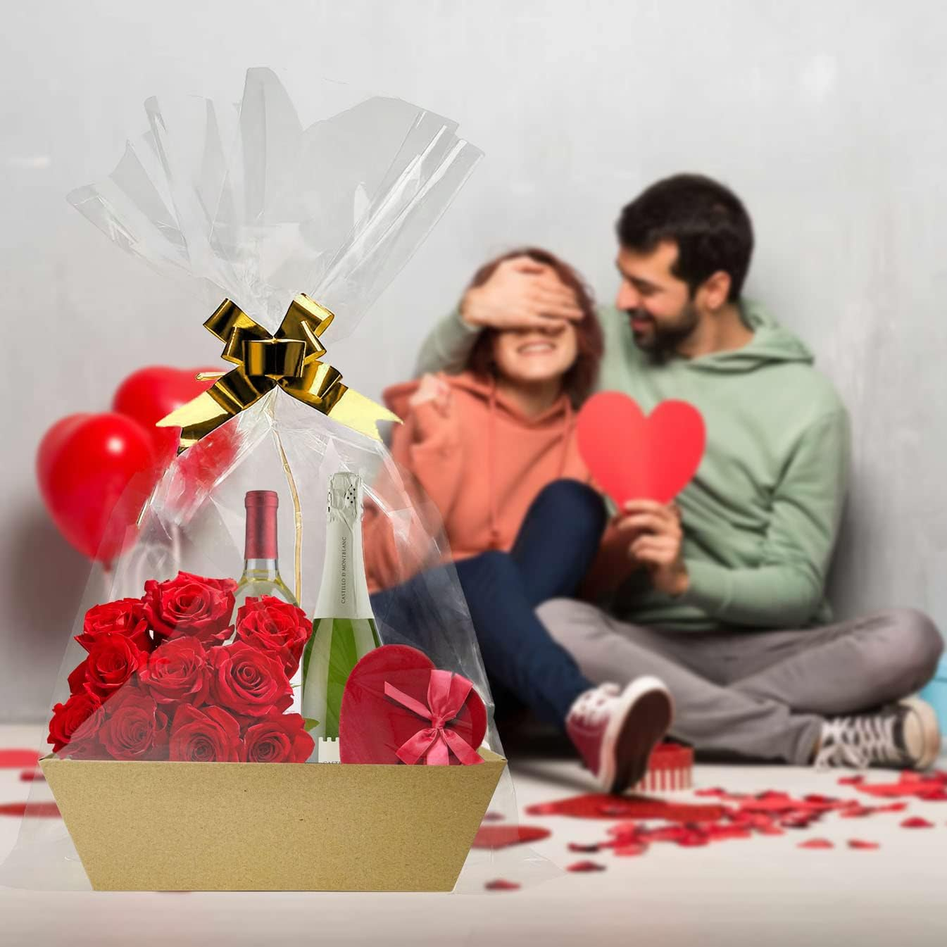 Funsky Baskets for Gifts Empty, 5 PCS Sturdy Diy Bulk Gift Basket Kraft Market Tray Cardboard Basket with Handles, Gift Basket Kit Supplies Wrap to Fill for Birthday Christmas Valentines Thanksgiving image number 3