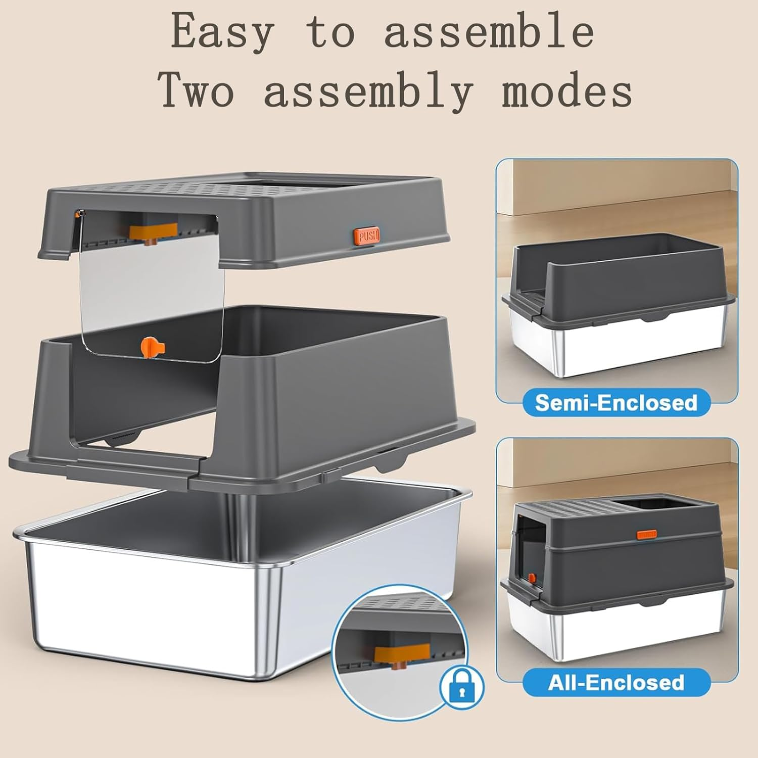 Stainless Steel Cat Litter Box with Lid,Enclosed Removable Metal Litter Boxs with High Sided Enclosure & Scoop,Pedal,Anti-Leakage,Non-Sticky,Easy Cleaning image number 4