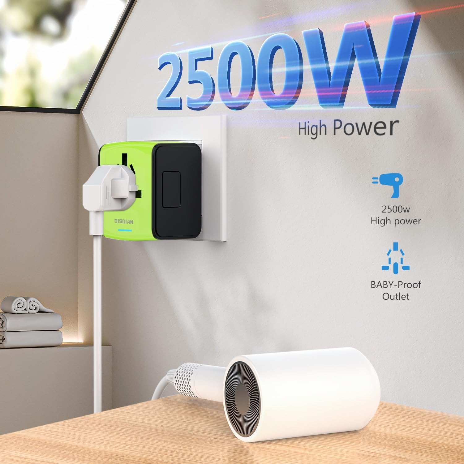 Travel Adapter, Universal International Power Adapter with 3USB Port and Type-C International Wall Charger Worldwide AC Power Plug for Multi-Nation Travel UK, EU, AU over 200 Countries (Green) image number 4