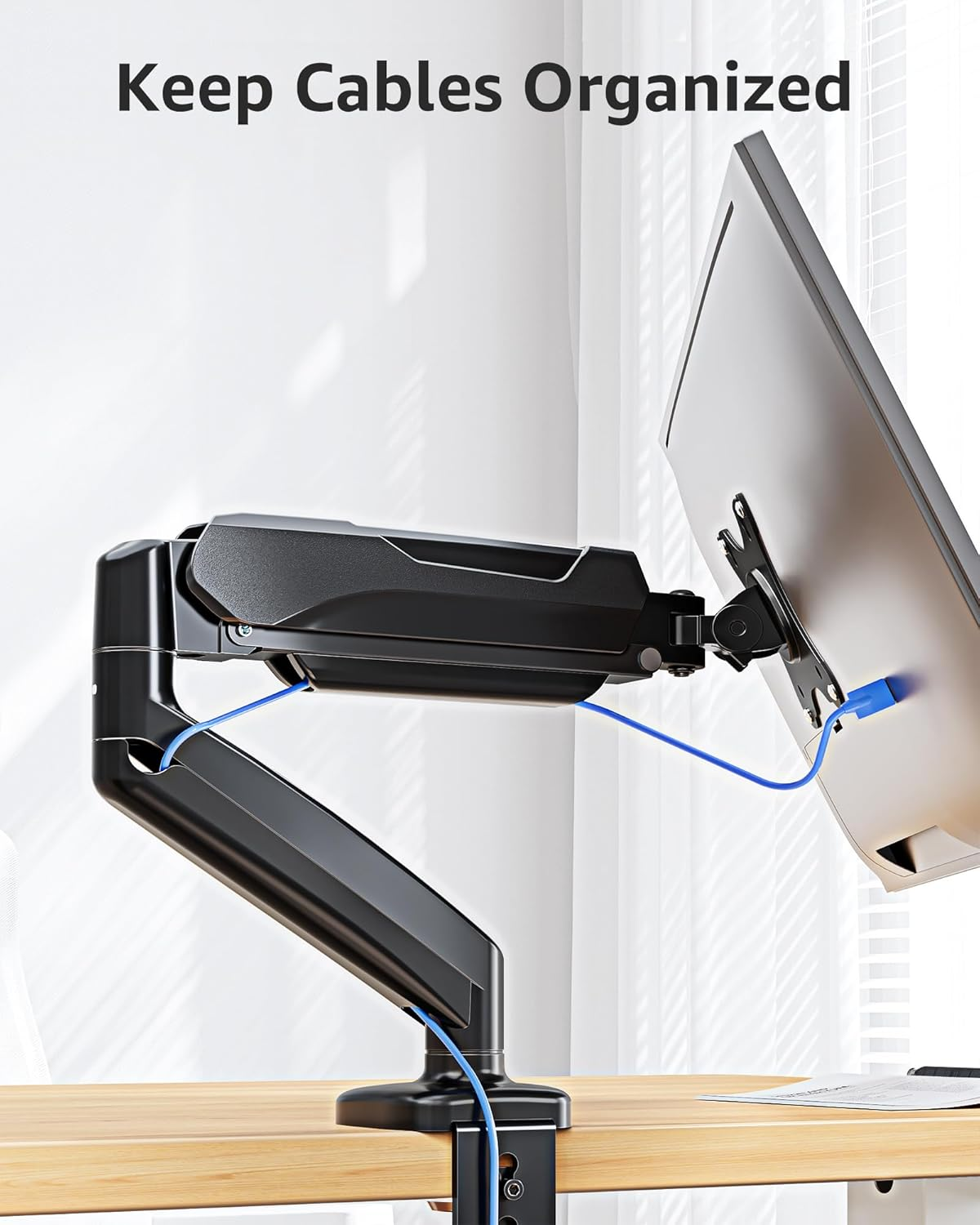 MOUNTUP Single Monitor Desk Mount Holds Screen up to 32 Inch, Height Adjustable Monitor Arm, Computer Monitors Stand with Clamp/Grommet Base, VESA Mounts Fit 4.4-17.6Lbs Computer, Black, MU0004