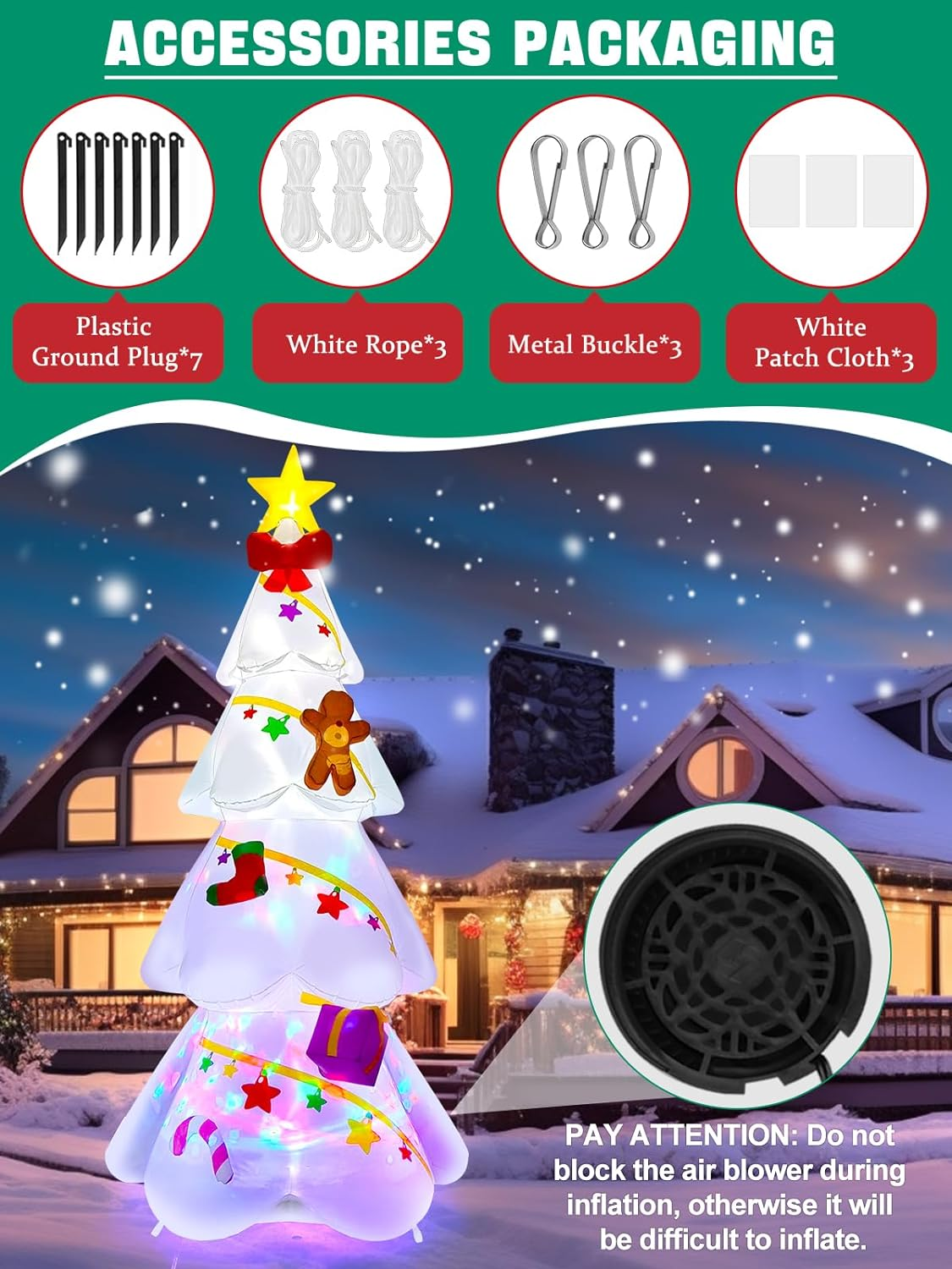 EBANKU 9 FT Christmas Inflatable Xmas Tree Outdoor Decorations, Blow up Yard Decoration Christmas Tree with Star Gingerbread Man, Build in Leds, Colorful Rotating Light for Holiday Indoor Garden Lawn image number 1