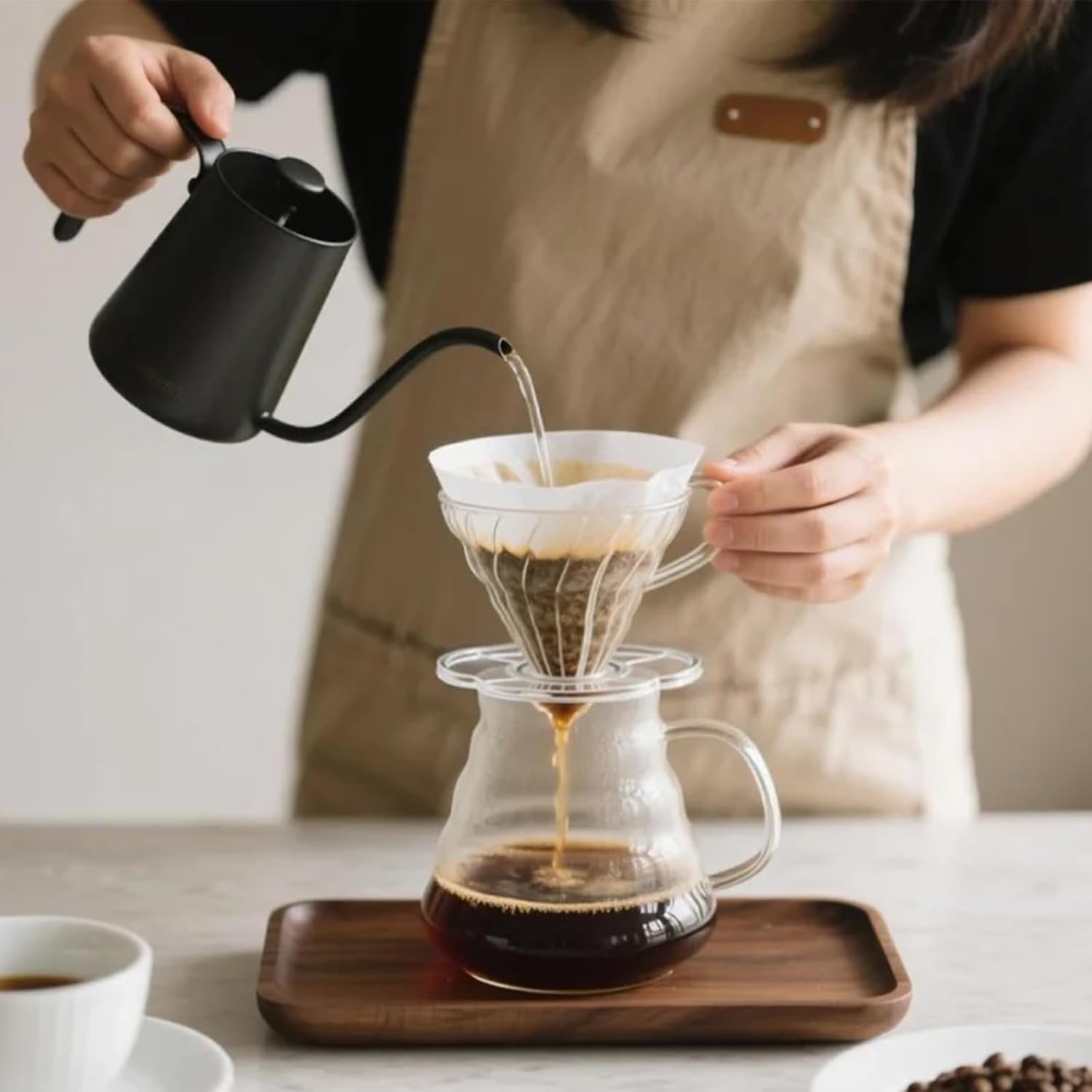 Direct V60 Coffee Dripper Size 02, 1-4 Cups, Clear, High Temperature Resistant Plastic Pour over Coffee Maker Coffee Filter Cup with Base, Slow Brewing Accessories for Home, Cafe, Travel