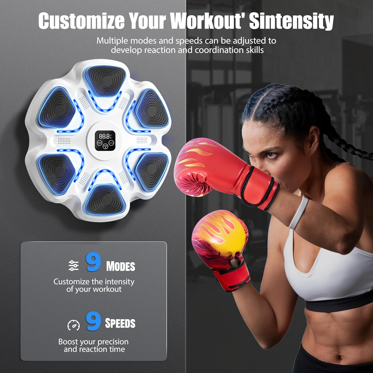 Music Boxing Machine, Boxing Machine Wall Mounted Music with Gloves, Electronic Boxing Target for Adults, Smart Boxing Training Equipment, Boxing Machine for Home and Gym image number 3