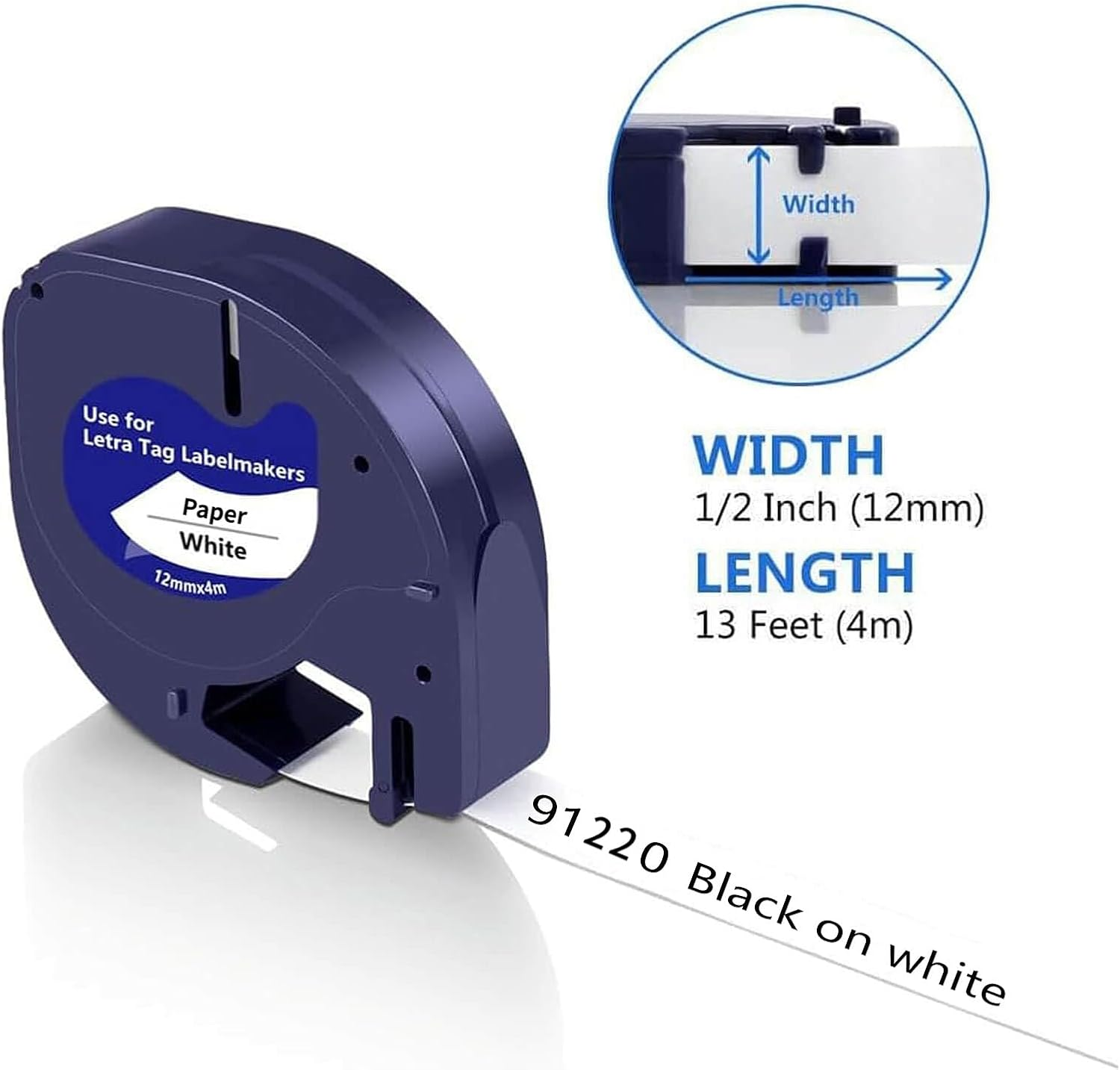 Compatible with DYMO Letratag Refills White Paper 91330 10697, 1/2" X 13' 12Mm X 4M Black on White Label Maker Tape for Dymo Letra Tag LT-100H LT-100T plus Printer, 5-Pack image number 2