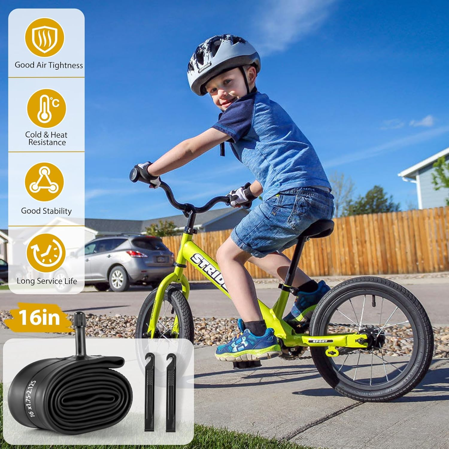 2 Pack 16 Inch Bike Tube Av32Mm Schrader Valve, Bicycle Tube with 2 Tire Levers Fit 16 X 1.75/1.9/1.95/2.0/2.1/2.125, Butyl Rubber Inner Tube for Kids/Mountain/Mtb Bike image number 2