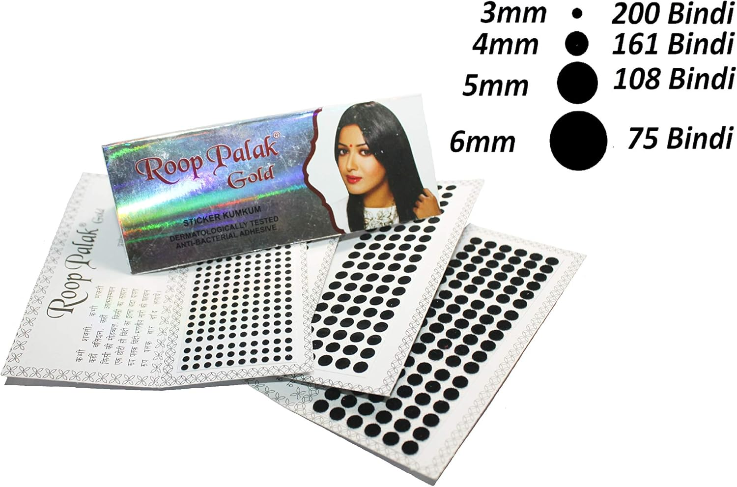Indianstore4All Color Velvet Dot Bindi Tattoo Stickers Adhesive Body Jewelry Multi Size Indian Daily Use Forehead Bindi round Dot (Black) - Multi Colour 0.2 image number 6