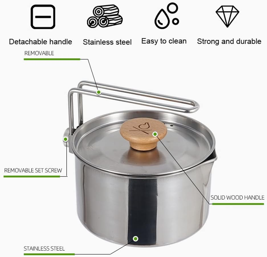 ZEYUAN Stainless Steel Kettle Outdoor Camping Pot Portable Mountaineering Trekking Cooking Tool Travel Hiking Cookware Equipment image number 5