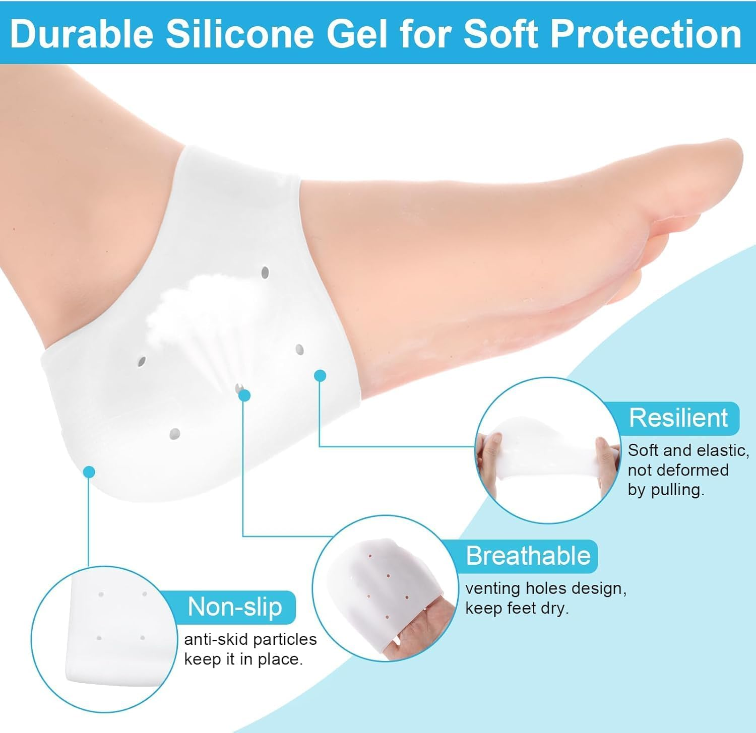 Silicone Gel Heel Socks Silicone Gel Guard,4Pairs Silicone Heel Protector Heel Cups,Silicone Gel Heel Protectors Heel Cups,Silicone Heel Protectors Heel Cups