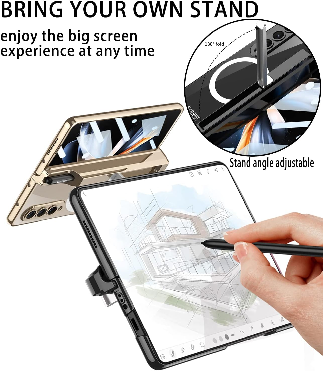 For Samsung Z Fold 4 Magsafe Case【With S Pen Fold Edition】&Card Holder,Hinges Protect the Built-In Pen Holder,With Screen Protector and Stand, Clear Black Edge Case for Galaxy Z Fold 4 image number 1