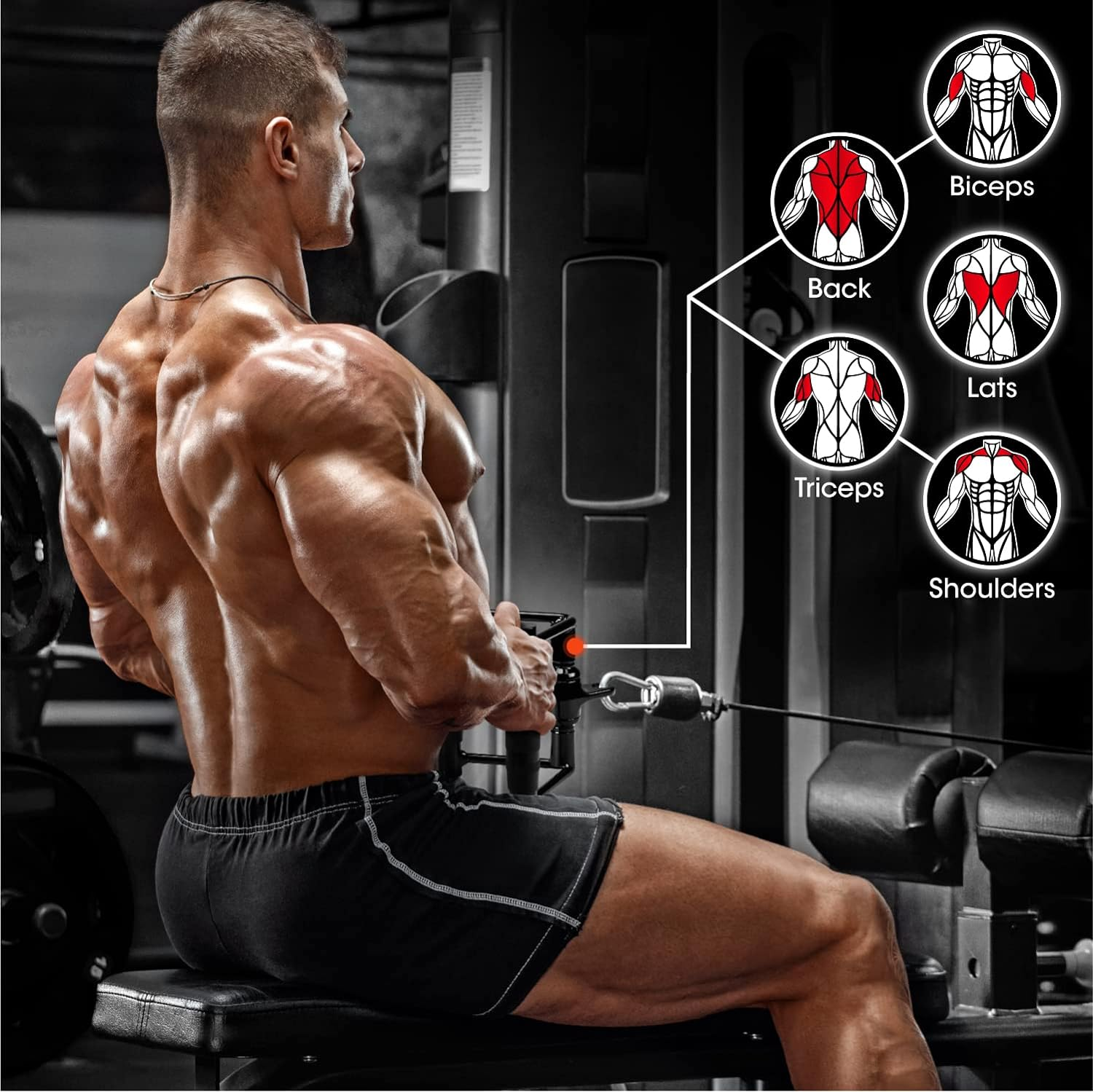 Yes4All Double D Row Handle Cable Attachment for Weight Workout, Cable Machine Accessories for Home Gym, LAT Pull down V Bar with Capacity up to 880LBS image number 1