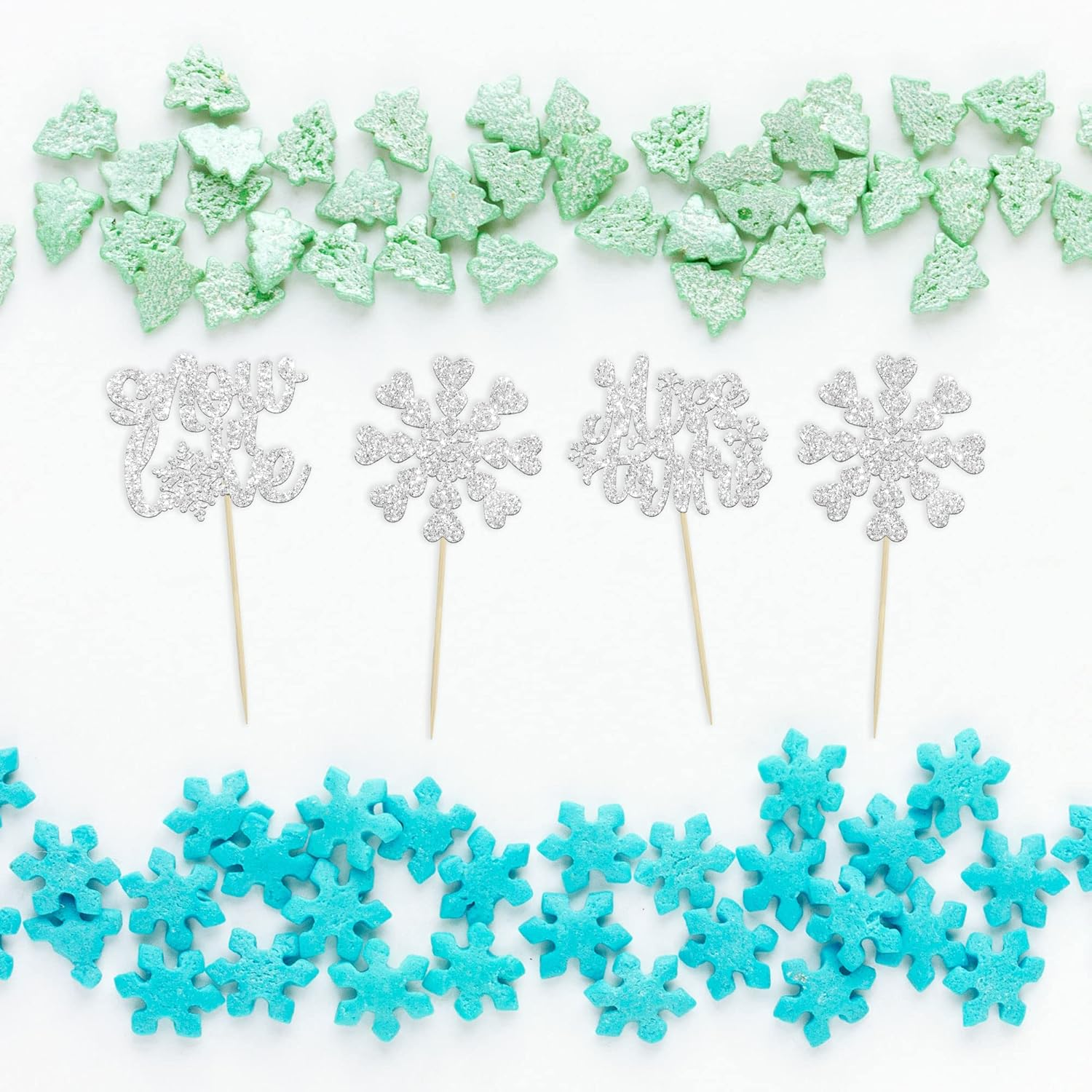 Gyufise 24Pcs Silver Snowflake Cupcake Toppers Glitter Winter Snowflake Miss to Mrs Cake Topper Picks for Winter Wedding Anniversary Decorations Bridal Shower Party Supplies image number 5