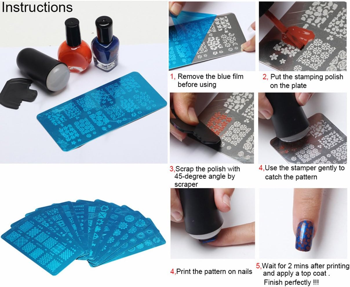 WOKOTO 5Pcs Nail Art Plates Stamping Set Fruit Animal Cat Panda Mandala Image Design Plates Stamping Nail Art Kit image number 3