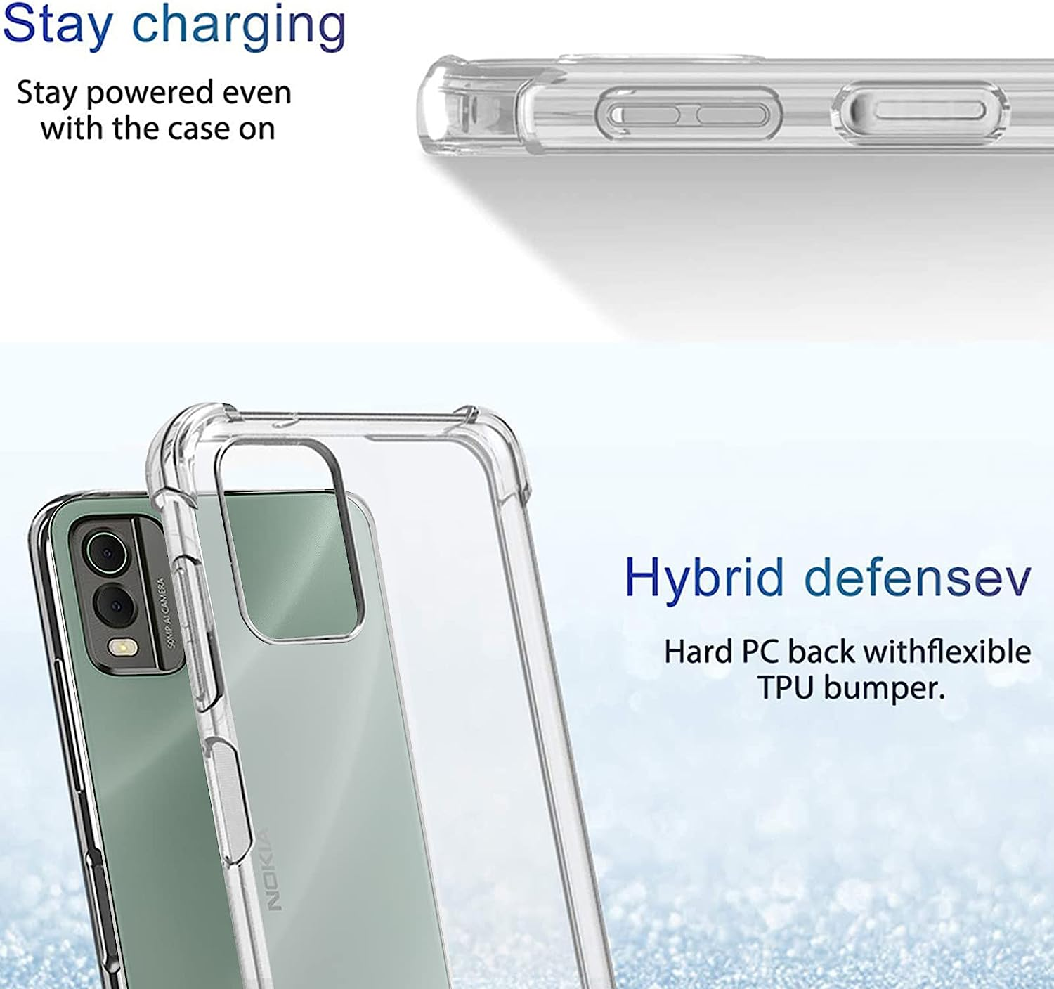 Case for Nokia C32 + [3 Pack] Screen Protector, Electro-Weideworld Ultra Thin Shockproof Soft TPU Clear Protective Case for Nokia C32 image number 2