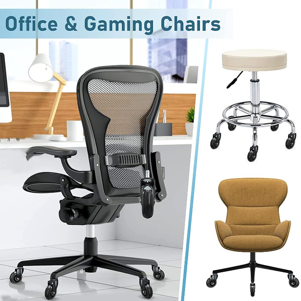 Office Chair Wheels (Set of 5) &ndash; 3" Heavy-Duty Replacement Casters for Hardwood & Carpet &ndash; Silent Rollerblade Wheels, 7/16" X 7/8" Stem, Black &ndash; Universal Fit for Ergonomic Chairs (Black A) image number 4